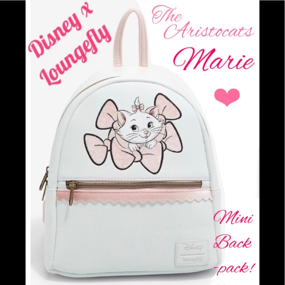 LOUNGEFLY DISNEY THE ARISTOCATS Marie Pastel Pink Velvet MINI BACKPACK!